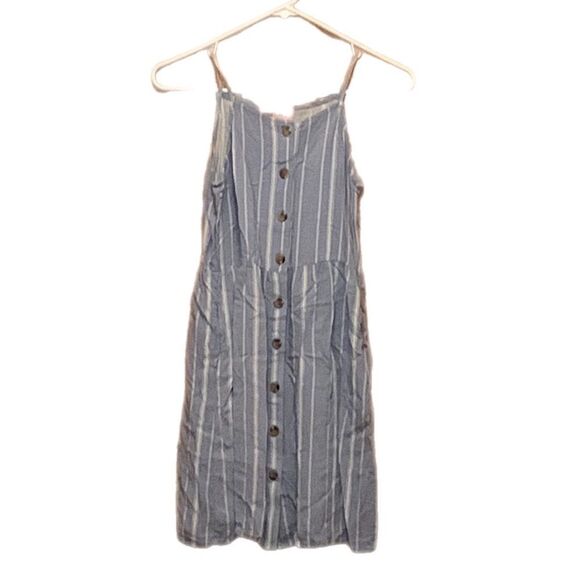 MIA CHICA | Girls Sleeveless Summer Blue White Striped Button Down Dress - Picture 1 of 8